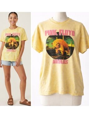 Daydreamer Pink Floyd Animals Graphic Band Tour Tee Yellow Distressed Sz Small